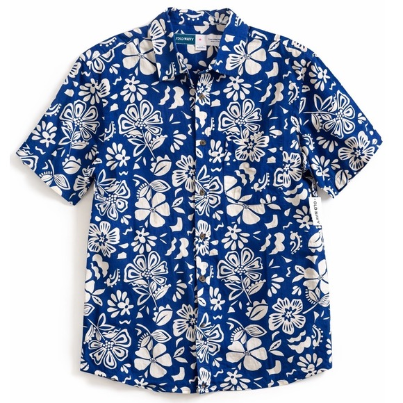 Old Navy Other - Old Navy Mens Everyday Shirt Regular Fit Blue White Floral Tropical Print NWT M